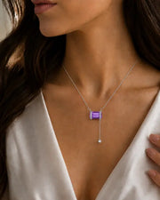 Amethyst Sugar Drop Necklace by ZodiGlow, amethyst purple birthstone necklace, detail view