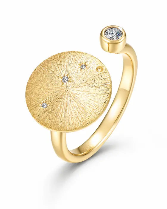 April Diamond Adjustable Birthstone Ring by ZodiGlow, gold silver clear ring, main product view