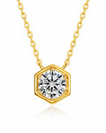 April Moissanite Hexagon Necklace – Aries Birthstone Jewelry by ZodiGlow, gold silver clear necklace, main product view