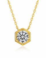 April Moissanite Hexagon Necklace – Aries Birthstone Jewelry by ZodiGlow, gold silver clear necklace, main product view