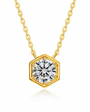April Moissanite Hexagon Necklace – Aries Birthstone Jewelry by ZodiGlow, gold silver clear necklace, main product view