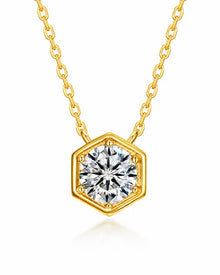 April Moissanite Hexagon Necklace – Aries Birthstone Jewelry by ZodiGlow, gold silver clear necklace, main product view