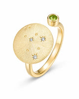August Peridot Adjustable Birthstone Ring by ZodiGlow, peridot green gold ring, main product view