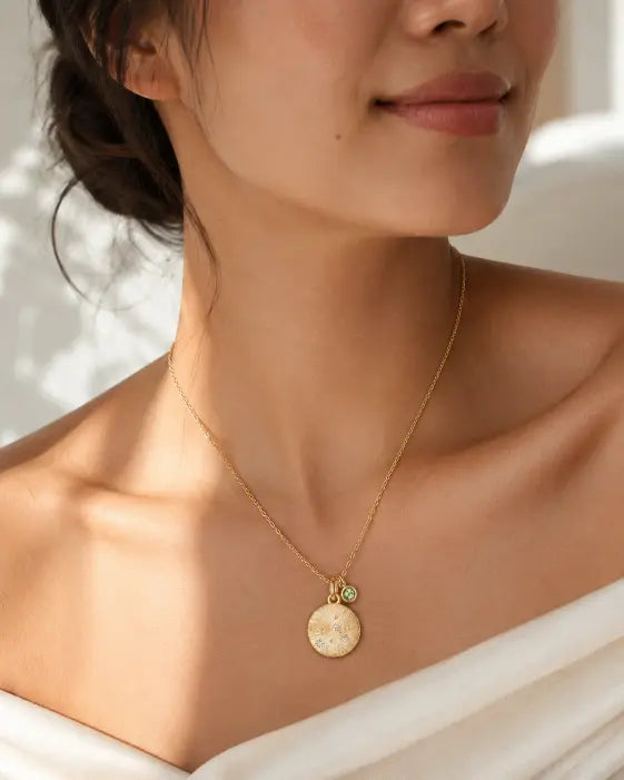 August Peridot Birthstone & Leo Zodiac Necklace