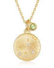 August Peridot Birthstone & Leo Zodiac Necklace by ZodiGlow, peridot green gold necklace, main product view