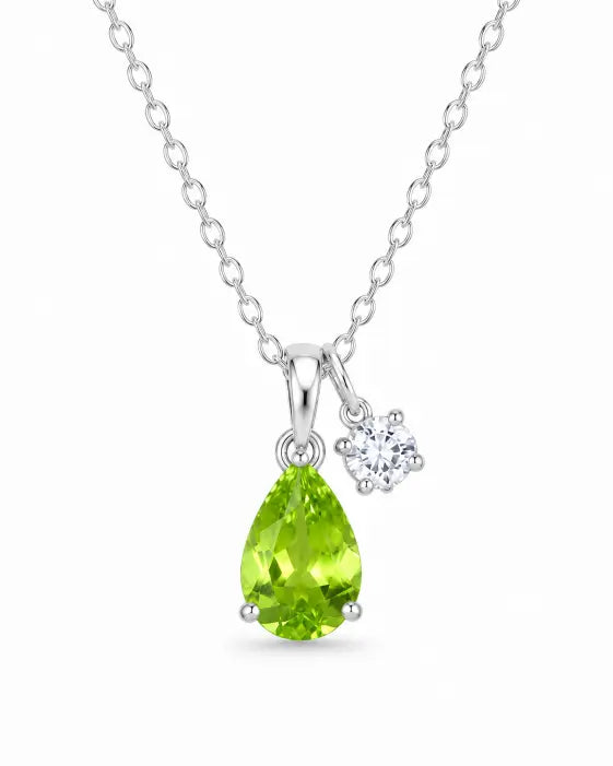 August Peridot Birthstone Teardrop Necklace by ZodiGlow, peridot green birthstone necklace, main product view