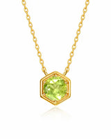 August Peridot Hexagon Necklace – Leo Birthstone Jewelry by ZodiGlow, peridot green gold necklace, main product view
