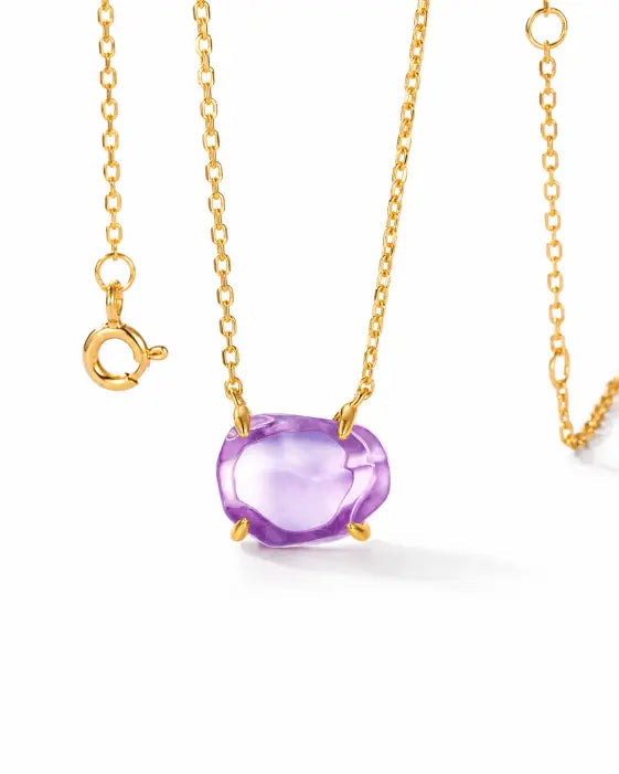 Aurora Pink Amethyst Necklace by ZodiGlow, amethyst pink gold necklace, angle view