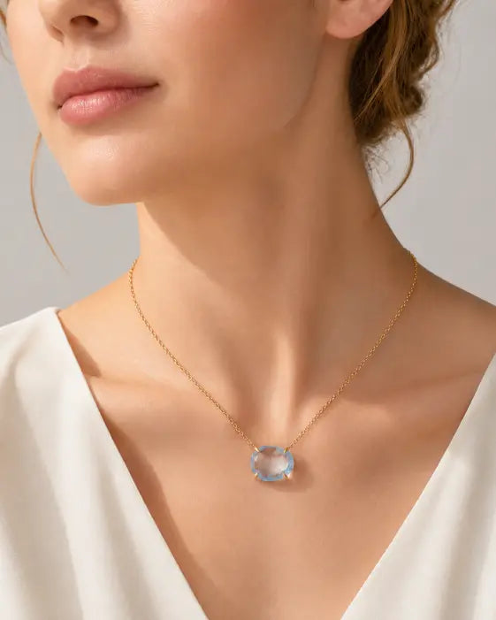Celeste Blue Topaz Necklace by ZodiGlow, topaz blue gold necklace, detail view