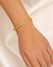 Celeste Orbit Gold Cuff Bracelet by ZodiGlow, gold open cuff bracelet, detail view