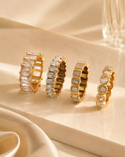 Channel-Set Baguette Gold Ring by ZodiGlow, gold delicate statement ring, close-up view