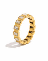 Channel-Set Baguette Gold Ring by ZodiGlow, gold delicate statement ring, main product view