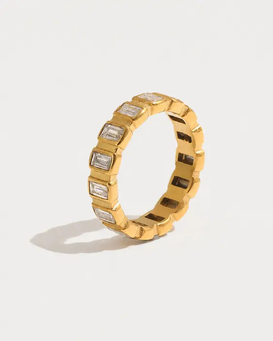 Channel-Set Baguette Gold Ring by ZodiGlow, gold delicate statement ring, main product view