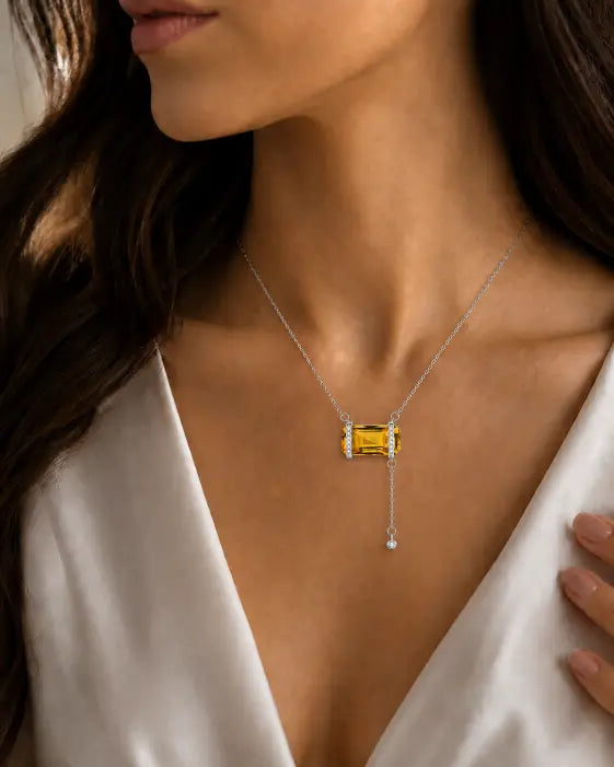 Citrine Sugar Drop Necklace by ZodiGlow, citrine delicate statement necklace, detail view