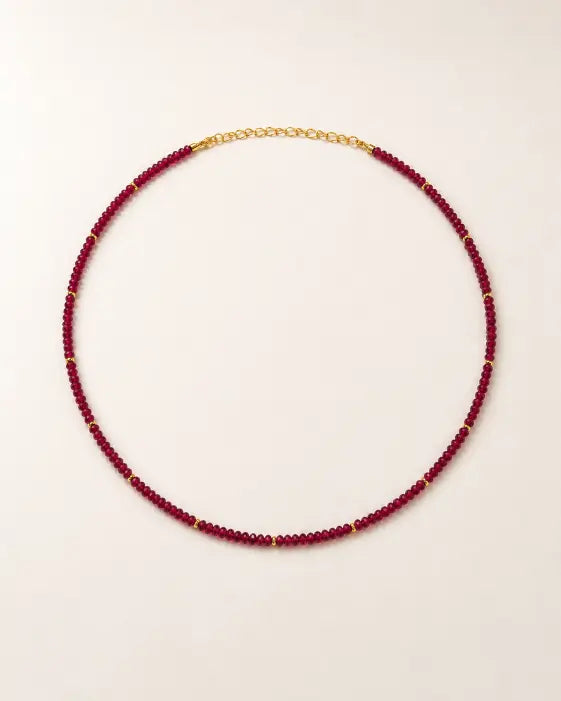 Created Ruby Beaded Choker Necklace by ZodiGlow, ruby gold red necklace, main product view