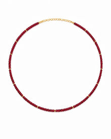 Created Ruby Beaded Choker Necklace by ZodiGlow, ruby gold red necklace, main product view