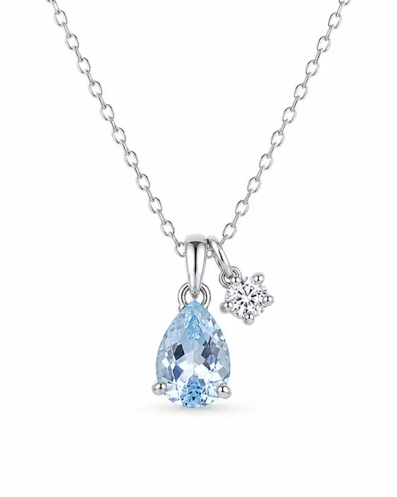 December Blue Topaz Birthstone Teardrop Necklace