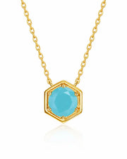 December Turquoise Hexagon Necklace – Sagittarius Birthstone Jewelry by ZodiGlow, blue green gold necklace, main product view
