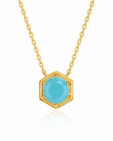December Turquoise Hexagon Necklace – Sagittarius Birthstone Jewelry by ZodiGlow, blue green gold necklace, main product view