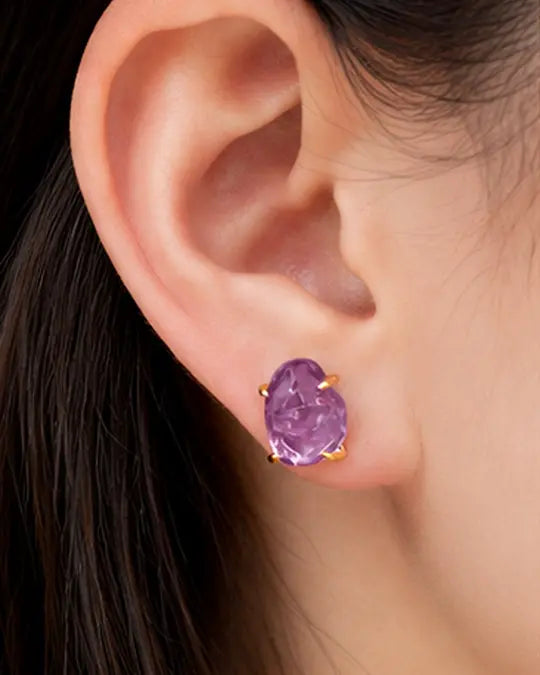 Violet Mirage Pink Amethyst Stud Earrings by ZodiGlow, amethyst pink gold earrings, detail view
