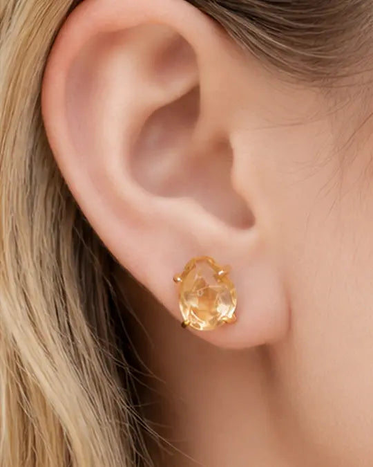 Solara Citrine Stud Earrings by ZodiGlow, citrine gold yellow earrings, detail view
