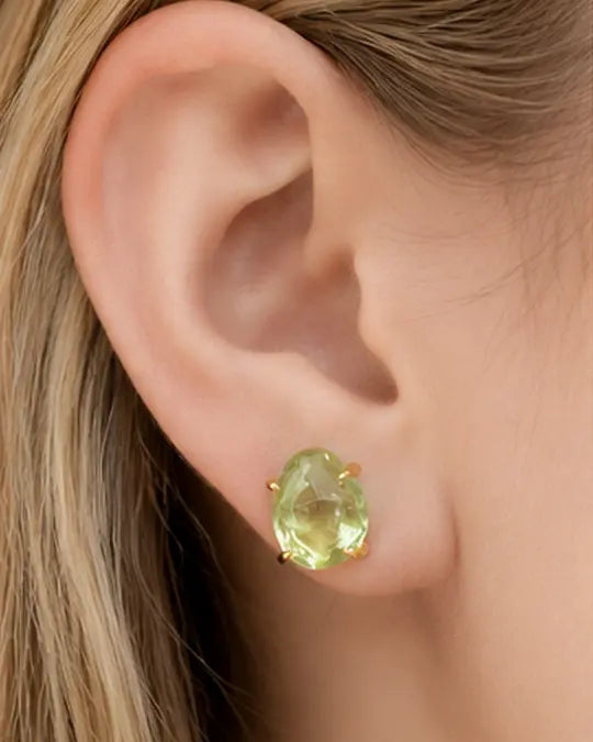 Lemonlight Quartz Stud Earrings by ZodiGlow, quartz gold white earrings, detail view