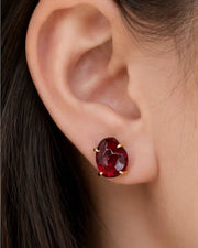 Ember Garnet Stud Earrings by ZodiGlow, garnet gold white earrings, detail view