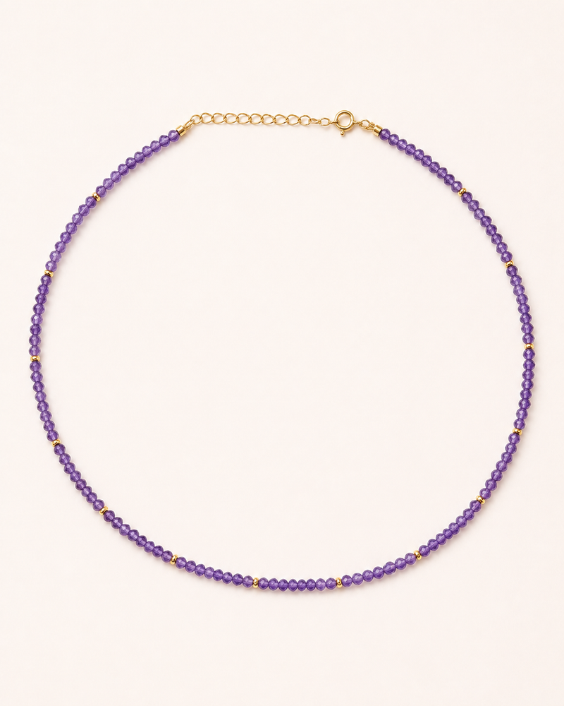 February Amethyst Beaded Choker Necklace