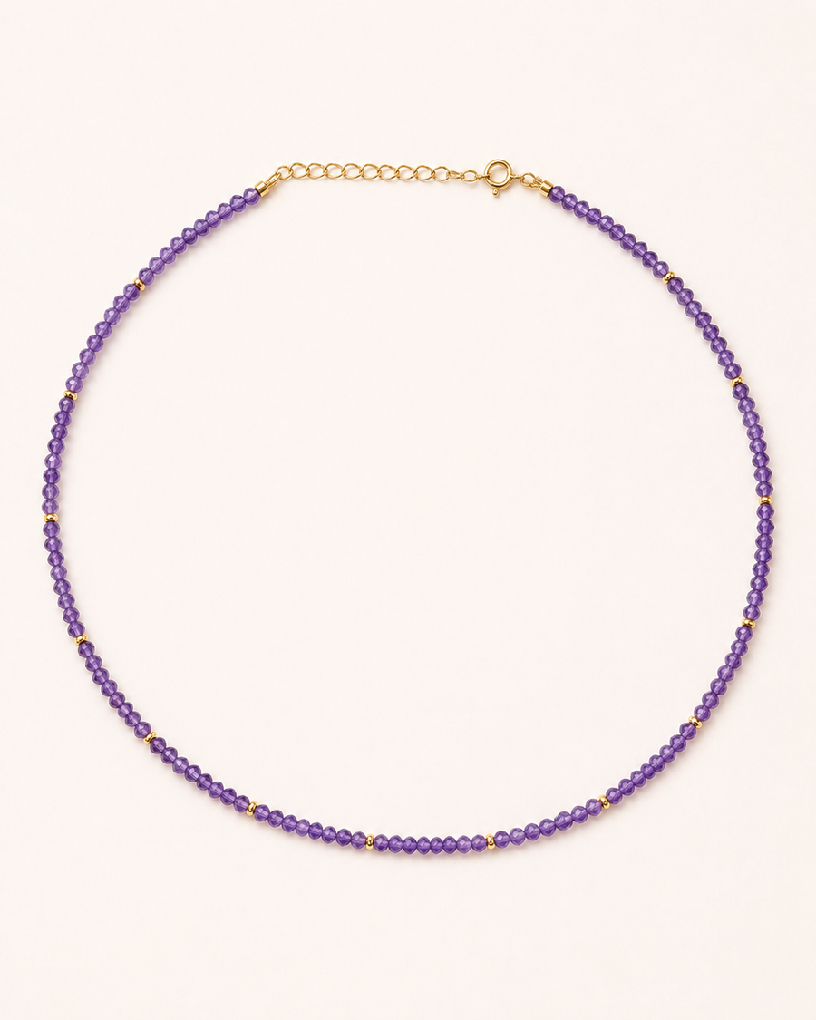 February Amethyst Beaded Choker Necklace