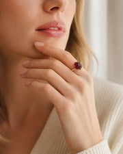 Ember Garnet Ring by ZodiGlow, garnet gold white ring, detail view