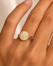 February Amethyst Adjustable Birthstone Ring by ZodiGlow, amethyst gold silver ring, detail view