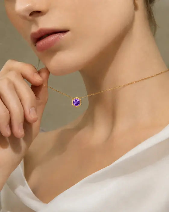 February Amethyst Hexagon Necklace – Aquarius Birthstone Jewelry