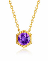 February Amethyst Hexagon Necklace – Aquarius Birthstone Jewelry by ZodiGlow, amethyst gold silver necklace, main product