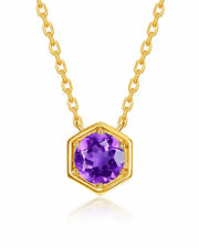 February Amethyst Hexagon Necklace – Aquarius Birthstone Jewelry by ZodiGlow, amethyst gold silver necklace, main product