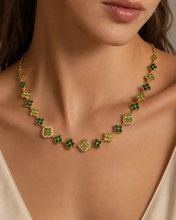 Emerald Bloom Crystal Clover Necklace
