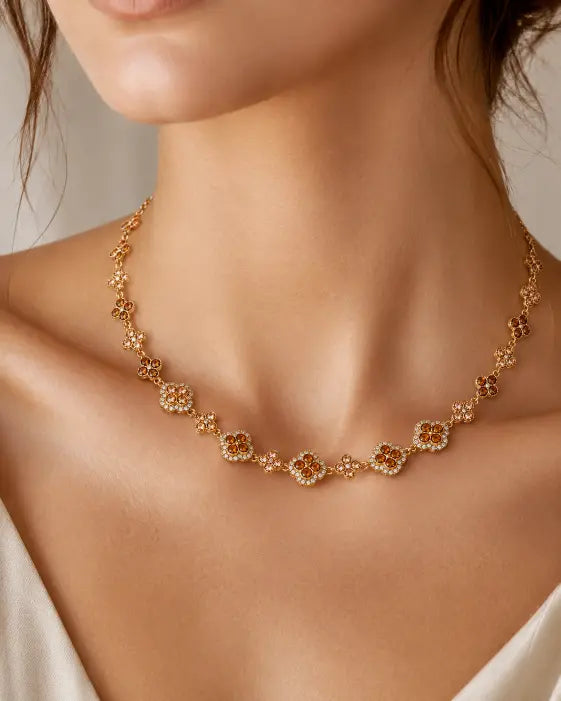 Amber Bloom Crystal Clover Necklace