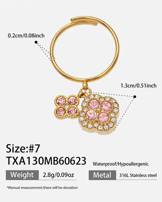 Rosé Bloom Pink Crystal Charm Ring