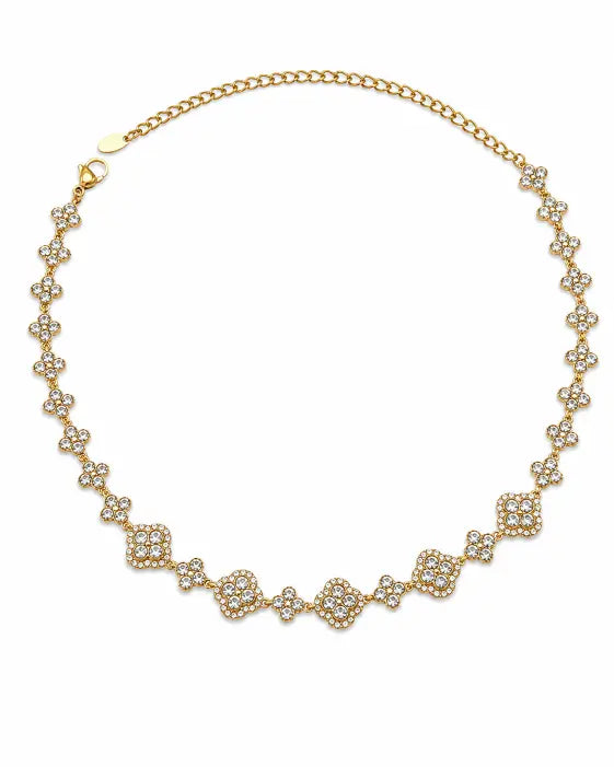 Golden Bloom Crystal Clover Necklace