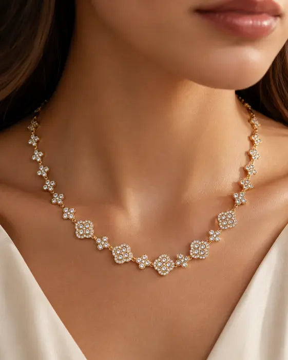 Golden Bloom Crystal Clover Necklace