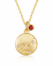 January Garnet Birthstone & Capricorn Zodiac Necklace by ZodiGlow, garnet gold red necklace, main product view