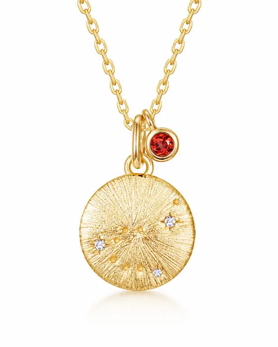 January Garnet Birthstone & Capricorn Zodiac Necklace by ZodiGlow, garnet gold red necklace, main product view