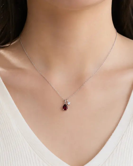 January Garnet Birthstone Teardrop Necklace