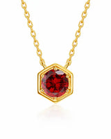 January Garnet Hexagon Necklace – Capricorn Birthstone Jewelry by ZodiGlow, garnet gold silver necklace, main product view