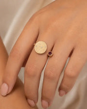 July Ruby Adjustable Birthstone Ring by ZodiGlow, ruby gold silver ring, detail view