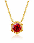 July Ruby Hexagon Necklace – Cancer Birthstone Jewelry by ZodiGlow, ruby gold silver necklace, main product view