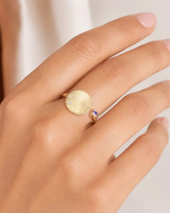 June Alexandrite Adjustable Birthstone Ring by ZodiGlow, gold silver birthstone ring, detail view