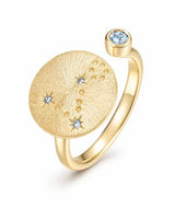 March Aquamarine Adjustable Birthstone Ring by ZodiGlow, aquamarine blue gold ring, main product view