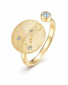 March Aquamarine Adjustable Birthstone Ring by ZodiGlow, aquamarine blue gold ring, main product view