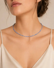 March Aquamarine Beaded Choker Necklace by ZodiGlow, aquamarine blue gold necklace, detail view