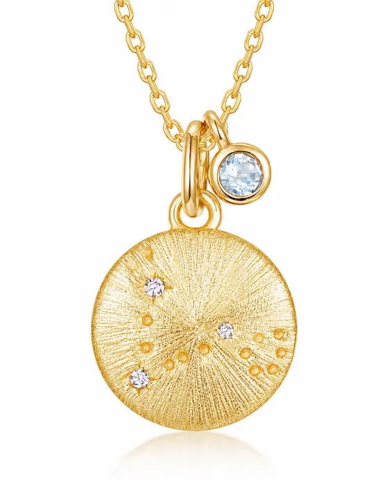 March Aquamarine Birthstone & Pisces Zodiac Necklace